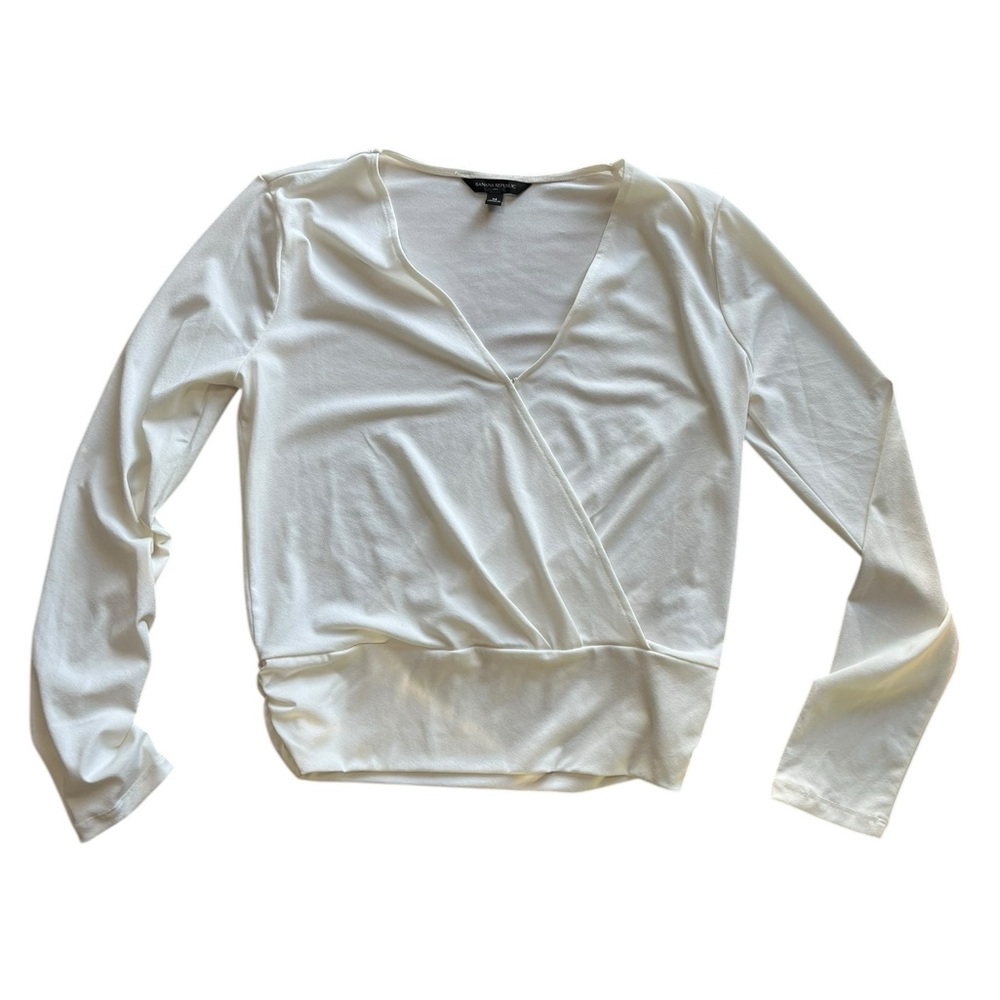 Banana Republic Cream V-Neck Long Sleeve Top